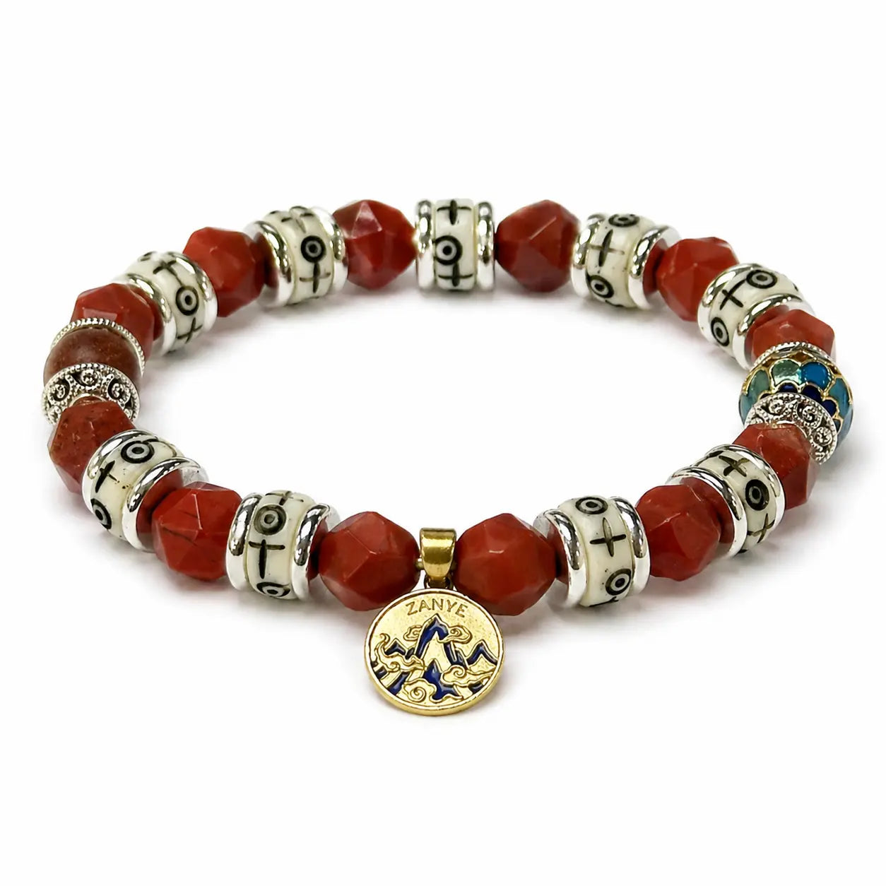 The Crimson Amulet - Red Jasper & Blue Cloisonné Archive Bracelet ZANYÉ