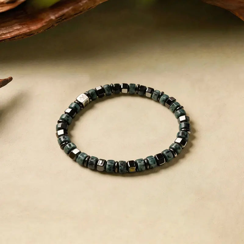 The Midnight Forest - African Pine Stone & Hematite Men's Bracelet ZANYÉ