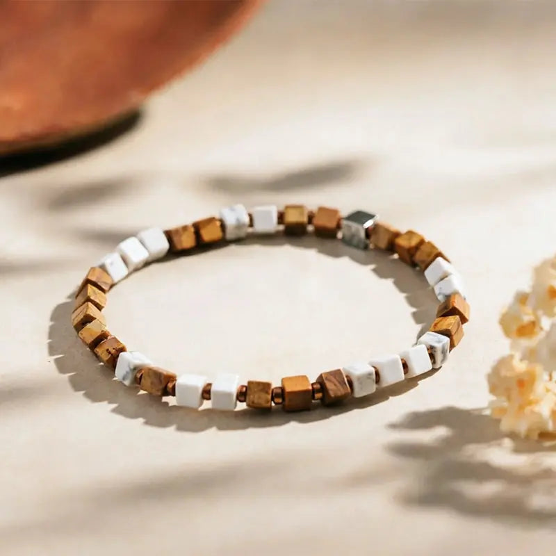 The Cosmic Horizon - Square-Cut Landscape Picasso Jasper & White Turquoise Bracelet ZANYÉ