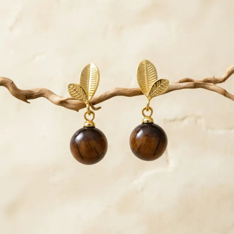 The Sovereign Leaf - Tiger's Eye Drop Earrings ZANYÉ
