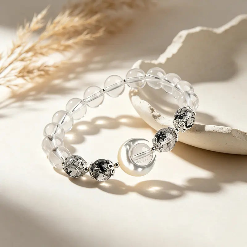 The Lunar Shield - Obsidian & Rutilated Quartz Bracelet ZANYÉ