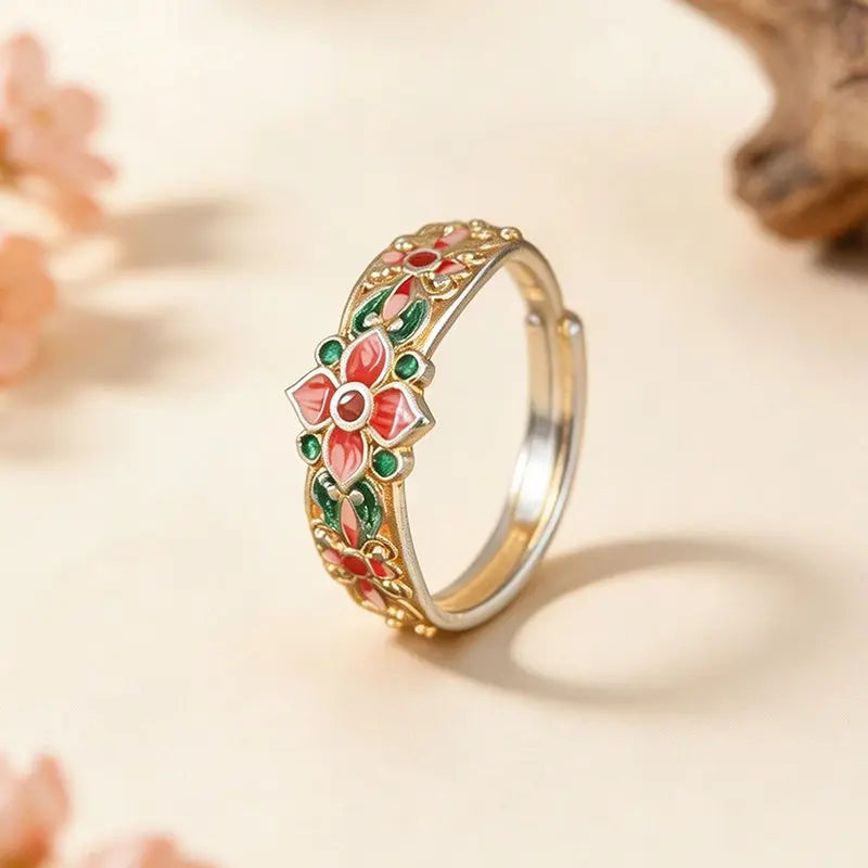 The Dunhuang Baoxiang Cloisonné Silver Ring (8mm) ZANYÉ