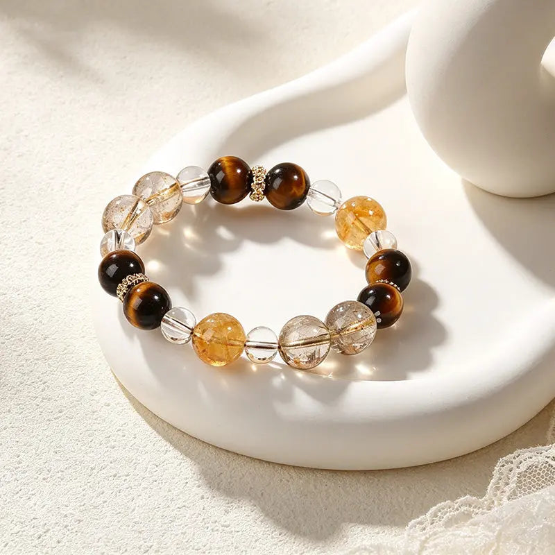 The Solar Aegis - Yellow Tiger's Eye, Citrine & Super Seven Crystal Bracelet ZANYÉ