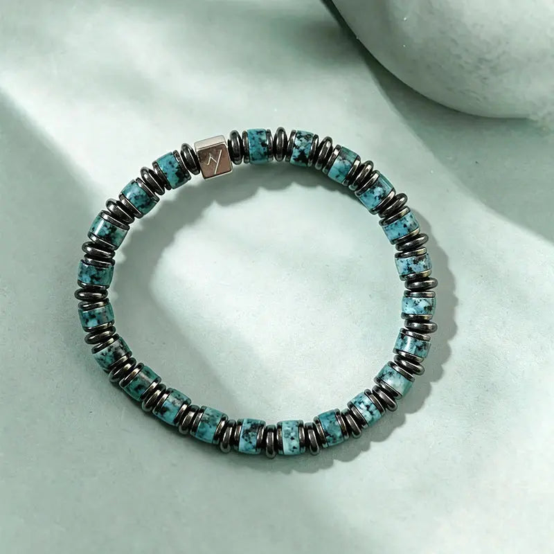 The African Turquoise & Hematite Geometric Bracelet ZANYÉ