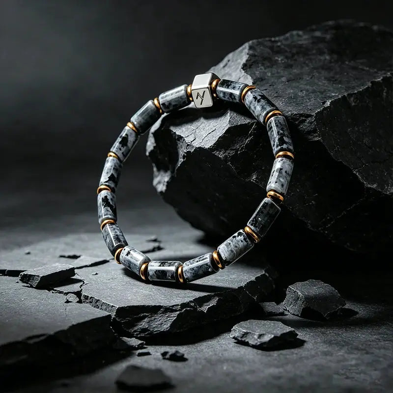 The Starry Void - Cylindrical Black Larvikite Bracelet ZANYÉ