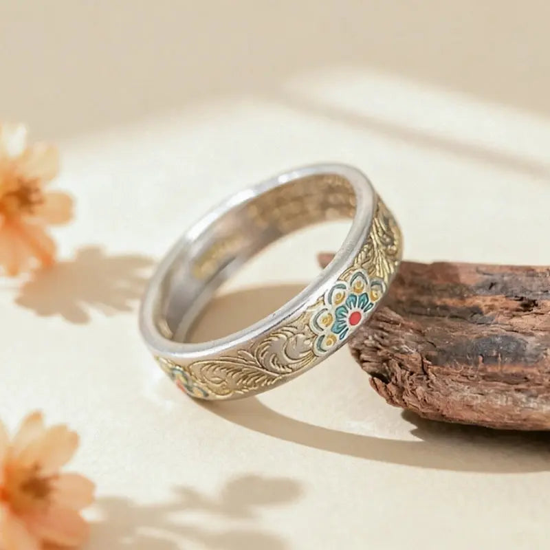 The Baoxiang Flower Cloisonné Silver Ring ZANYÉ