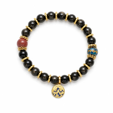 The Celestial Ember - Golden Obsidian & Blue Cloisonné Amulet Bracelet ZANYÉ