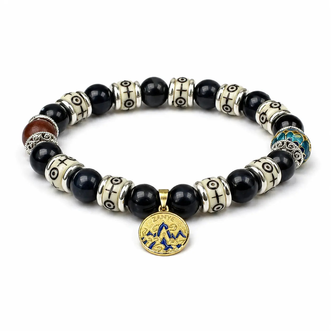 The Obsidian Starlight - Black Obsidian & Blue Cloisonné Amulet Bracelet ZANYÉ