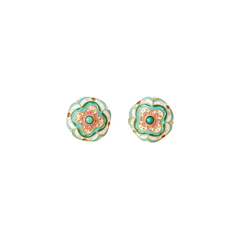The Auspicious Baoxiang Flower Enamel Earrings ZANYÉ