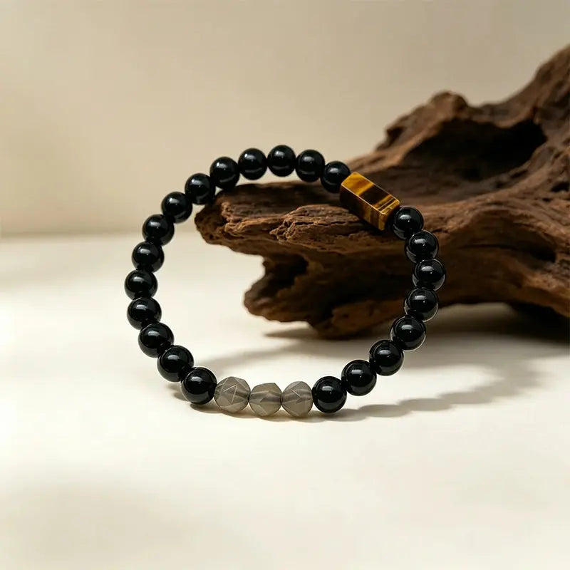 The Shadowed Ember - Obsidian & Tiger's Eye Minimalist Bracelet ZANYÉ