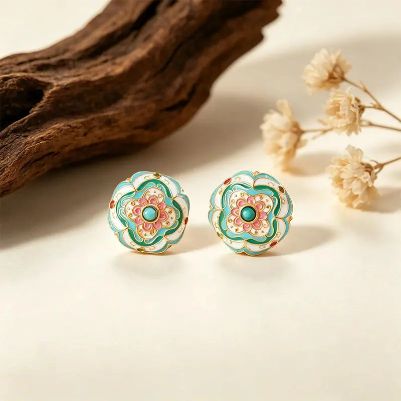 The Auspicious Baoxiang Flower Enamel Earrings ZANYÉ