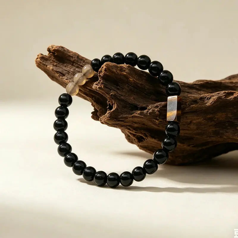 The Shadowed Ember - Obsidian & Tiger's Eye Minimalist Bracelet ZANYÉ