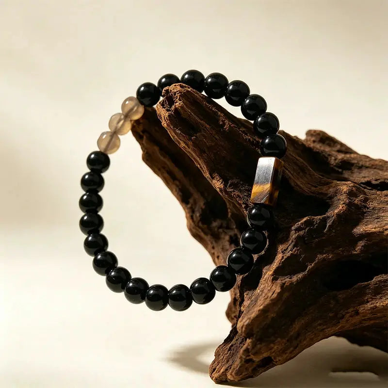 The Shadowed Ember - Obsidian & Tiger's Eye Minimalist Bracelet ZANYÉ