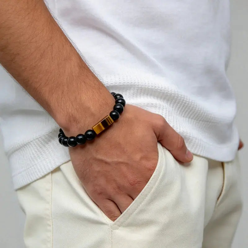 The Shadowed Ember - Obsidian & Tiger's Eye Minimalist Bracelet ZANYÉ