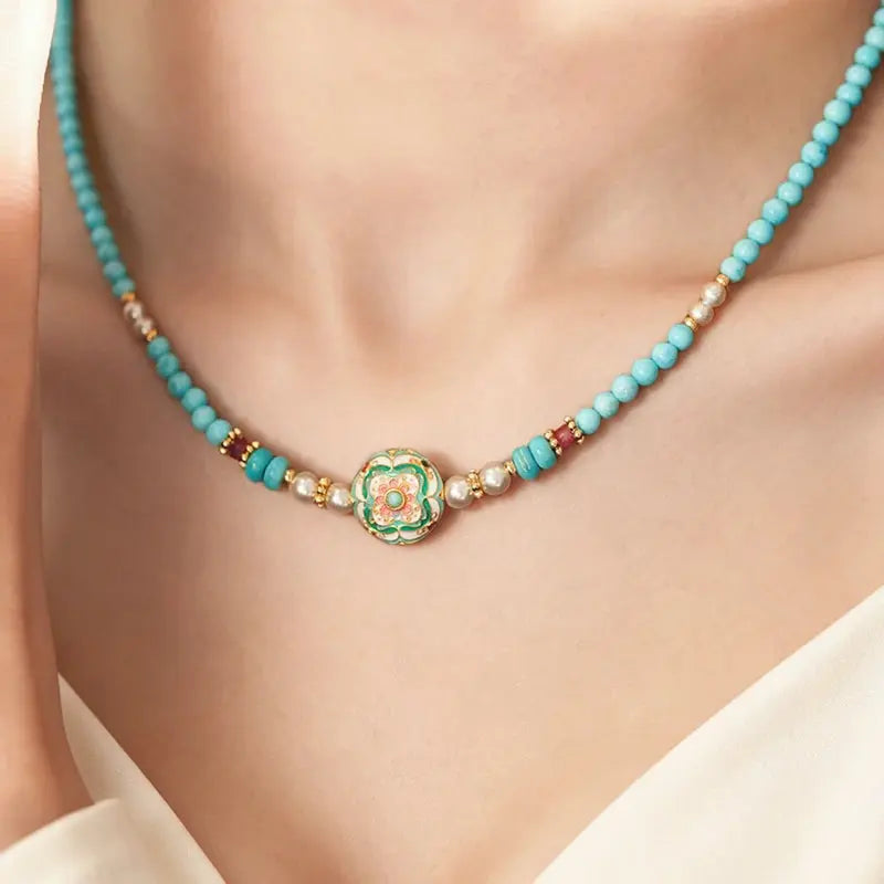 The Auspicious Baoxiang Flower Enamel Necklace ZANYÉ