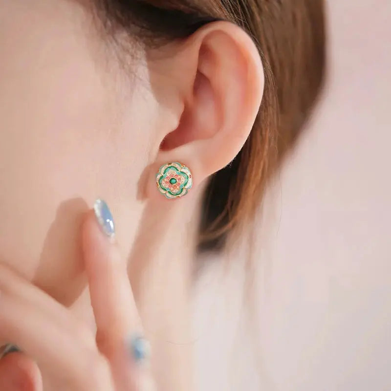 The Auspicious Baoxiang Flower Enamel Earrings ZANYÉ