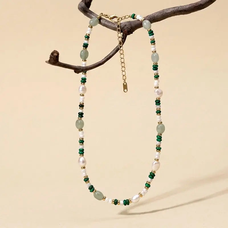 Echo of the Grove - Malachite, Aventurine & Pearl Necklace ZANYÉ