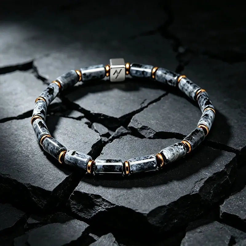 The Starry Void - Cylindrical Black Larvikite Bracelet ZANYÉ