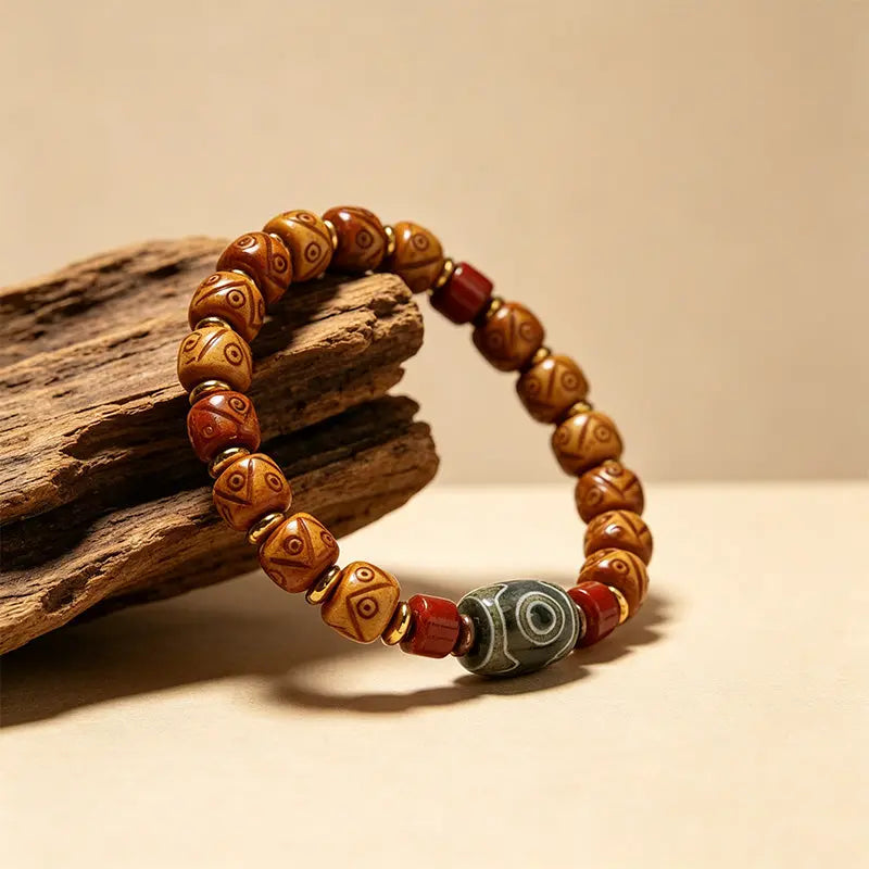 The Ancestral Totem - Handcrafted Bovine Bone & Agate Dzi Bead Bracelet ZANYÉ
