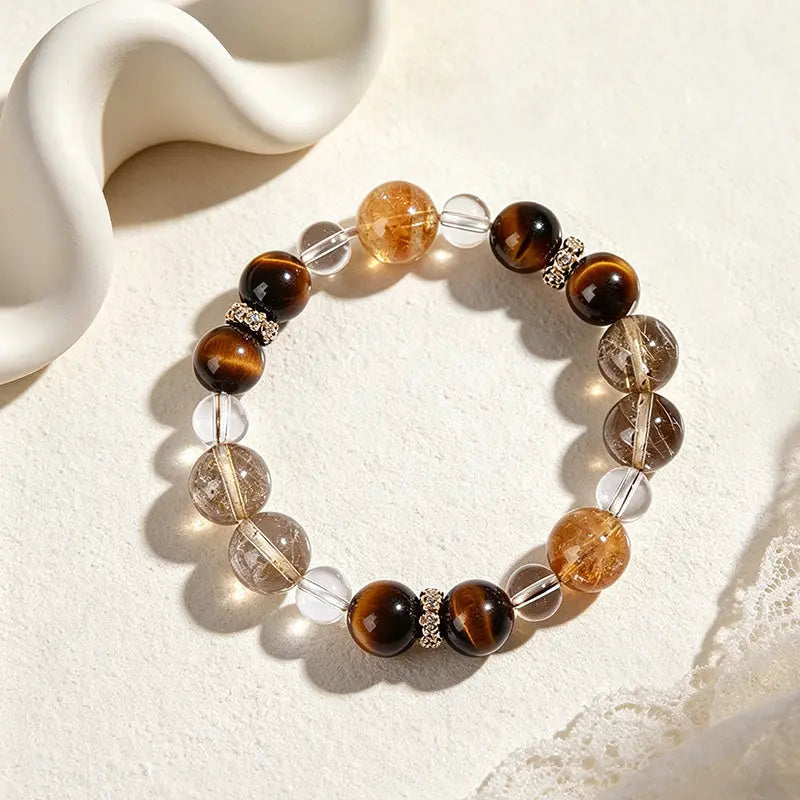 The Solar Aegis - Yellow Tiger's Eye, Citrine & Super Seven Crystal Bracelet ZANYÉ