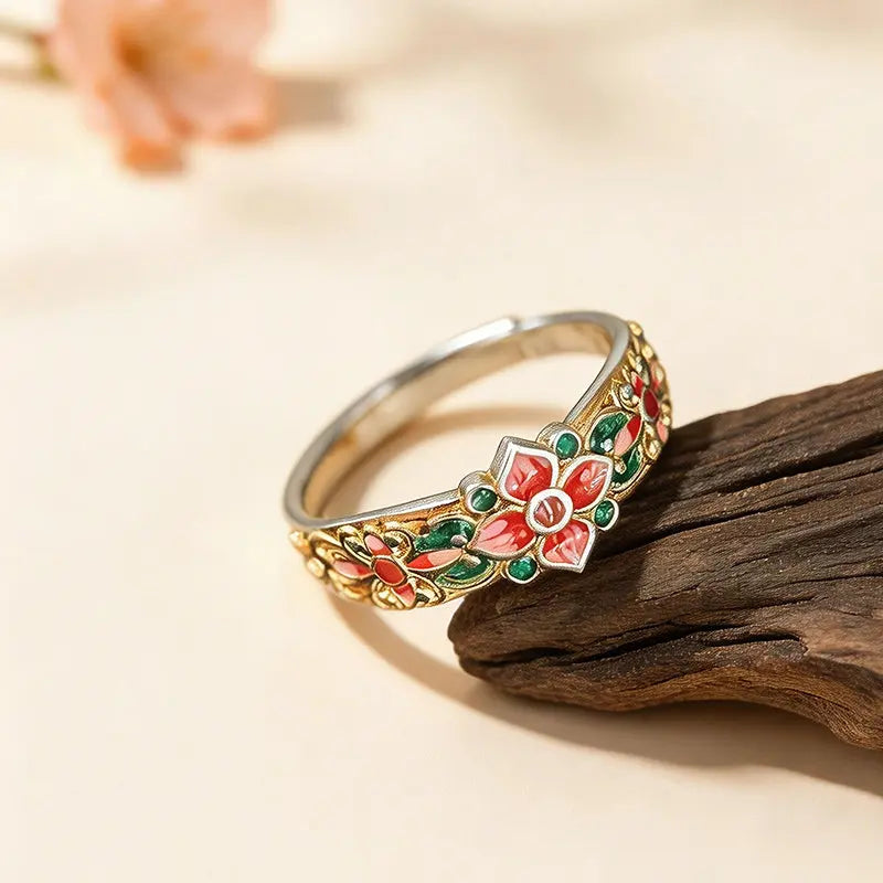 The Dunhuang Baoxiang Cloisonné Silver Ring (8mm) ZANYÉ