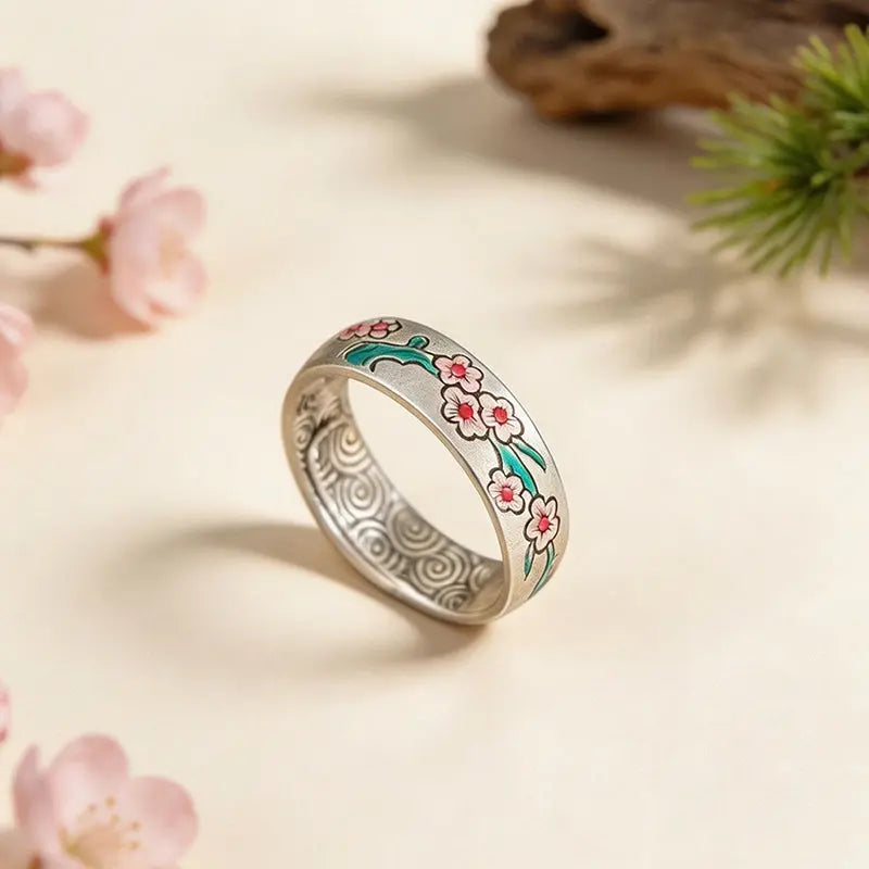 The Resilient Plum Blossom Cloisonné Silver Ring ZANYÉ