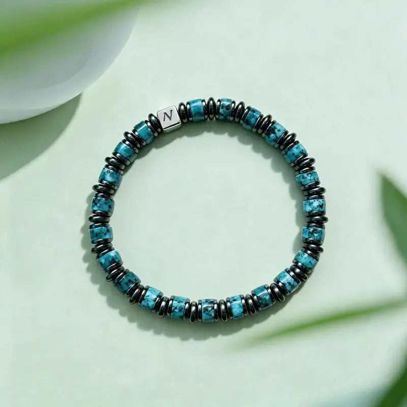 The African Turquoise & Hematite Geometric Bracelet ZANYÉ