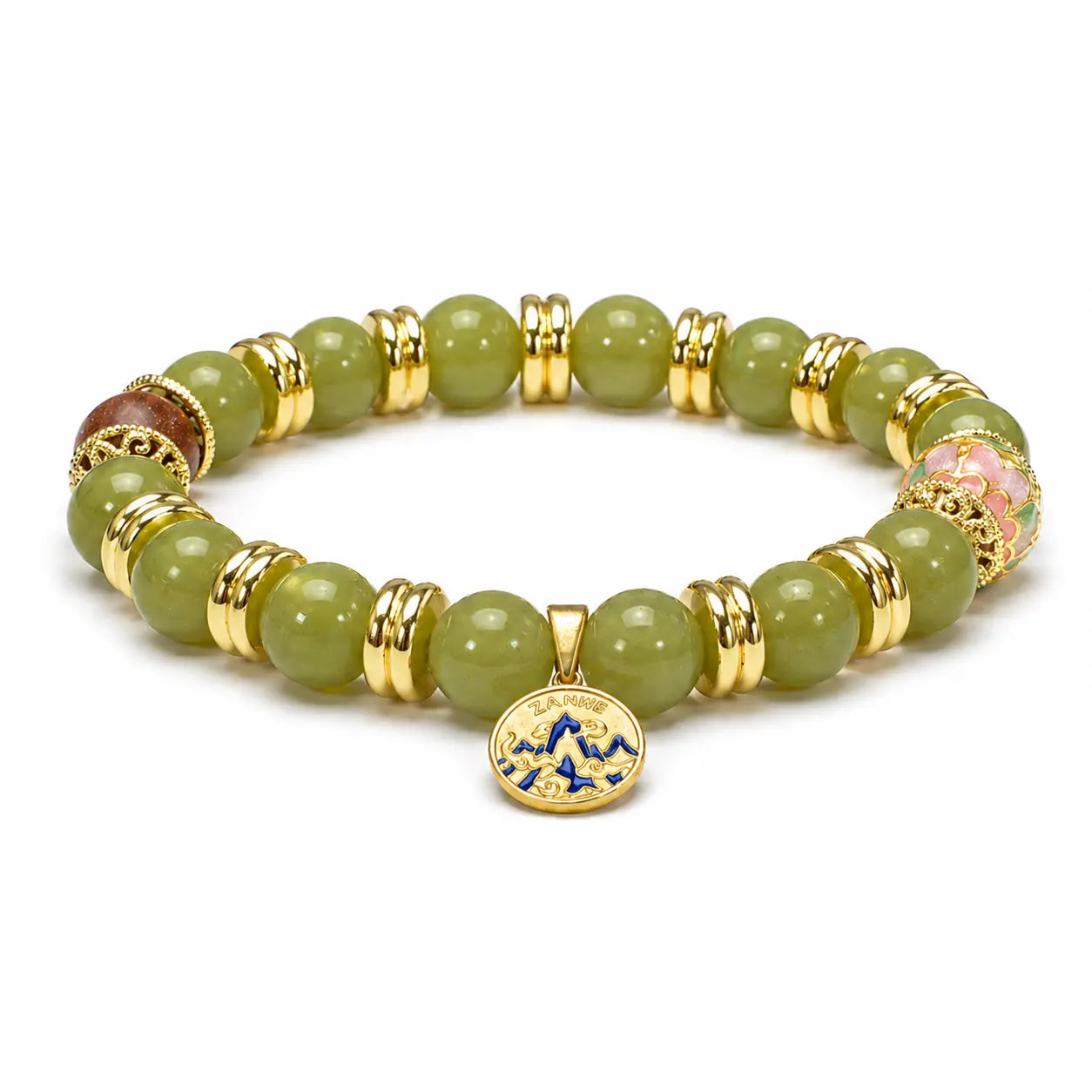 The Verdant Path - Avocado Alashan Agate & Pink Cloisonné Archive Bracelet ZANYÉ