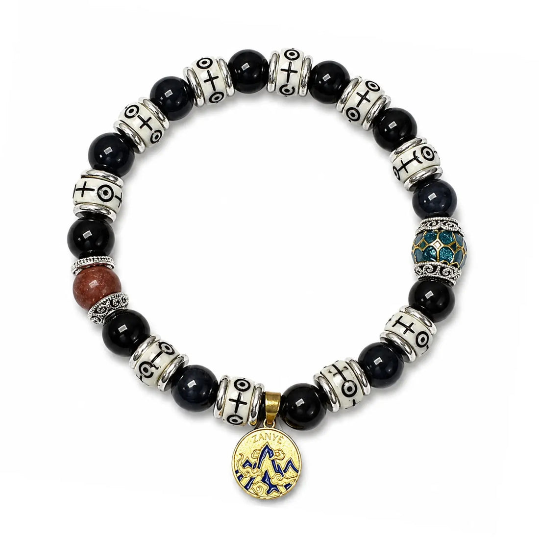 The Obsidian Starlight - Black Obsidian & Blue Cloisonné Amulet Bracelet ZANYÉ