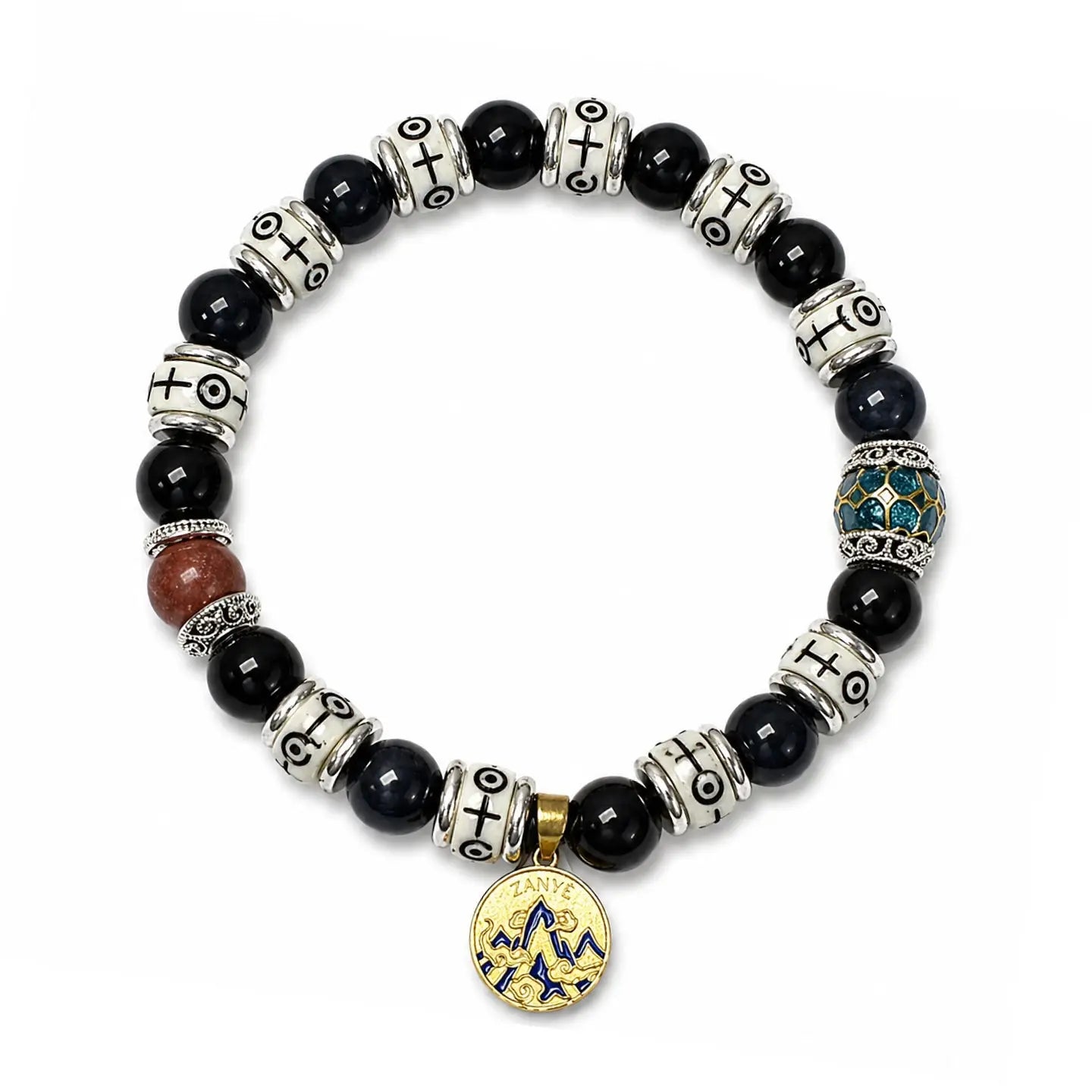 The Obsidian Starlight - Black Obsidian & Blue Cloisonné Amulet Bracelet ZANYÉ