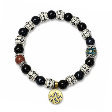 The Obsidian Starlight - Black Obsidian & Blue Cloisonné Amulet Bracelet ZANYÉ