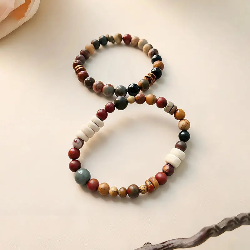 The Boundless Realm - Coconut Shell & Picasso Jasper Minimalist Bracelet ZANYÉ