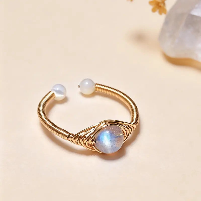 The Prism of Elements - Natural Gemstone Hand-Wire-Wrapped Adjustable Ring ZANYÉ