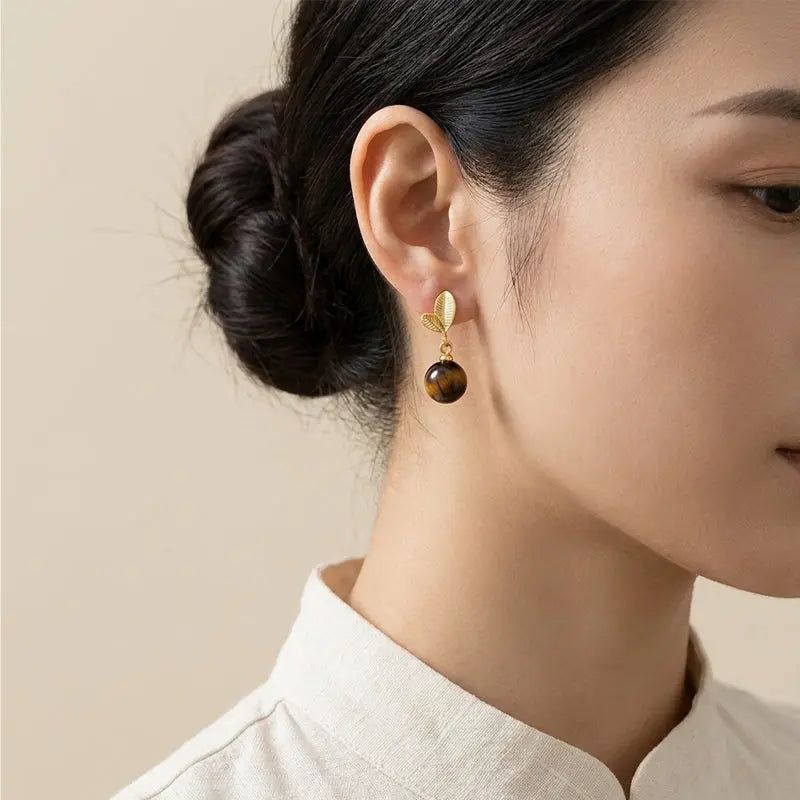 The Sovereign Leaf - Tiger's Eye Drop Earrings ZANYÉ