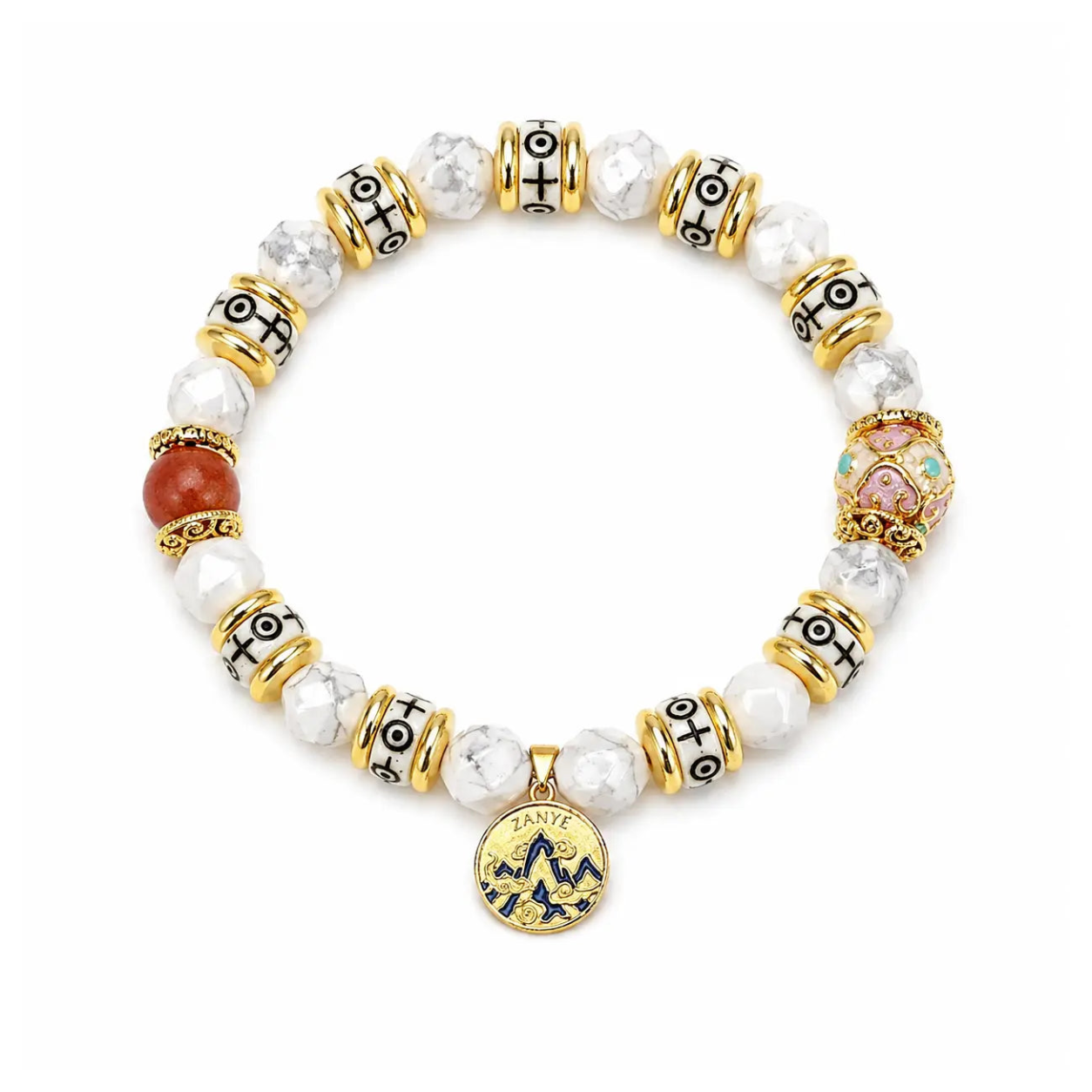 The Snowy Dawn - White Turquoise & Pink Cloisonné Amulet Bracelet ZANYÉ