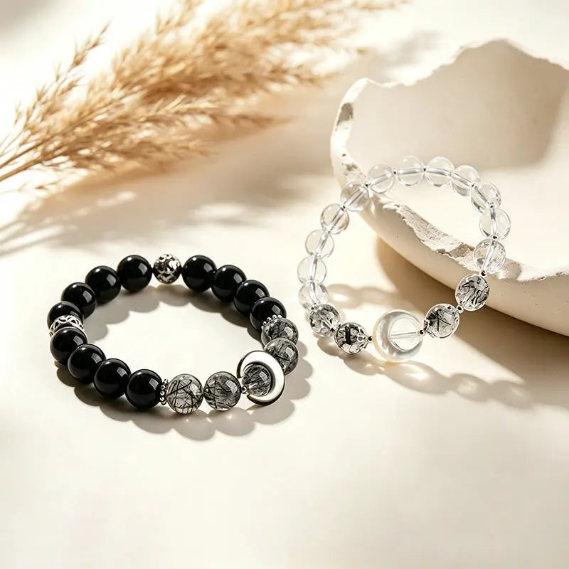 The Lunar Shield - Obsidian & Rutilated Quartz Bracelet ZANYÉ