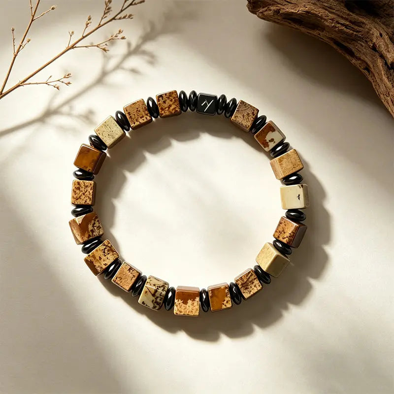The Winter Blossom - Square-Cut Red Jasper & White Turquoise Bracelet ZANYÉ