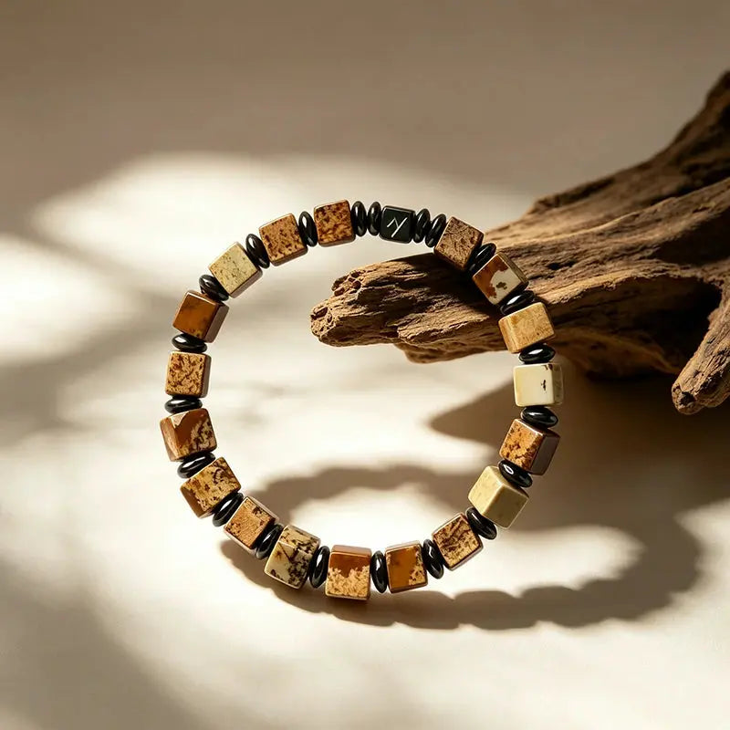 The Winter Blossom - Square-Cut Red Jasper & White Turquoise Bracelet ZANYÉ