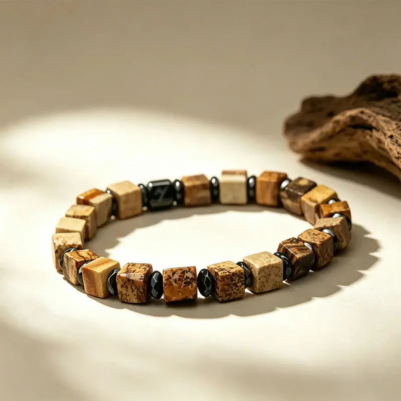The Winter Blossom - Square-Cut Red Jasper & White Turquoise Bracelet ZANYÉ