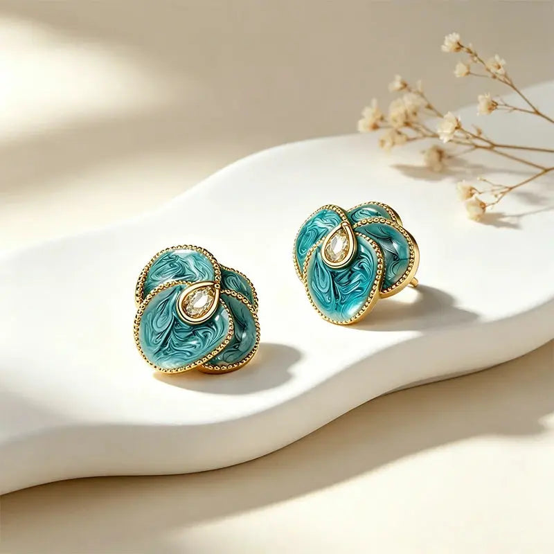 The Tranquil Camellia Hand-Painted Enamel Earrings ZANYÉ