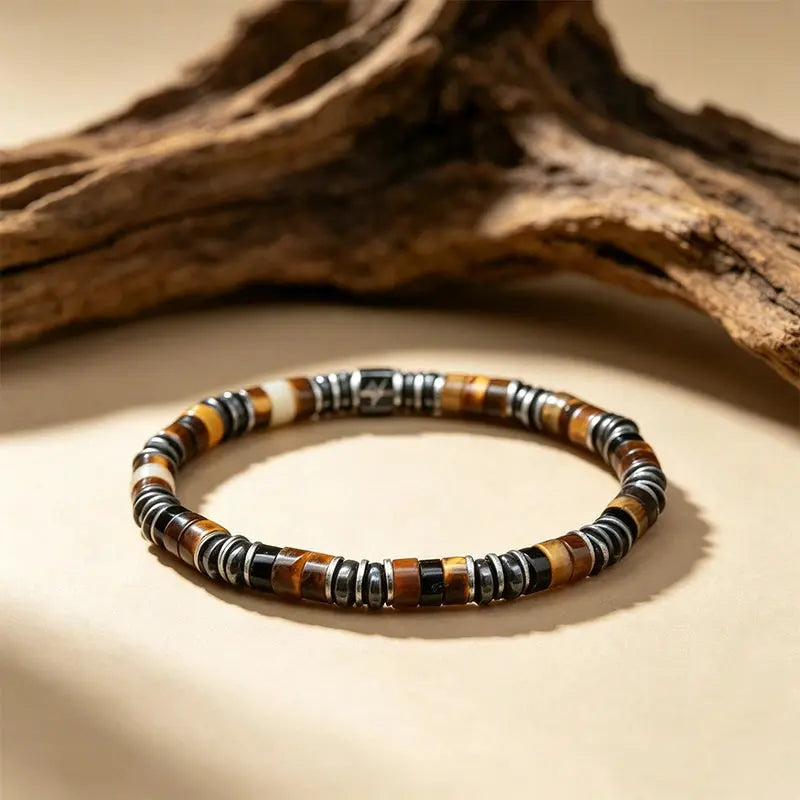 The Molten Sunset - Cylindrical Tiger's Eye & Hematite Bracelet ZANYÉ