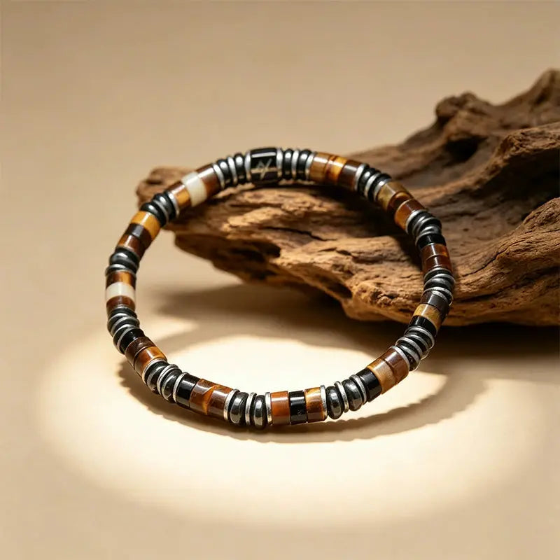 The Molten Sunset - Cylindrical Tiger's Eye & Hematite Bracelet ZANYÉ