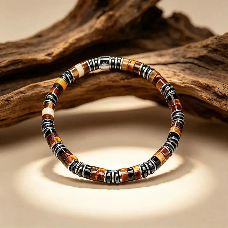The Molten Sunset - Cylindrical Tiger's Eye & Hematite Bracelet ZANYÉ