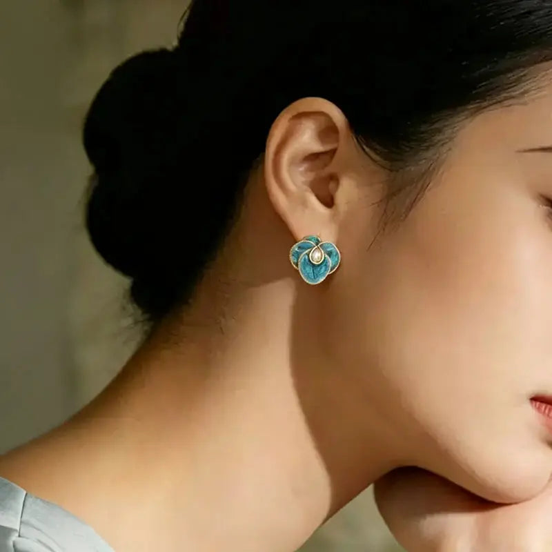 The Tranquil Camellia Hand-Painted Enamel Earrings ZANYÉ