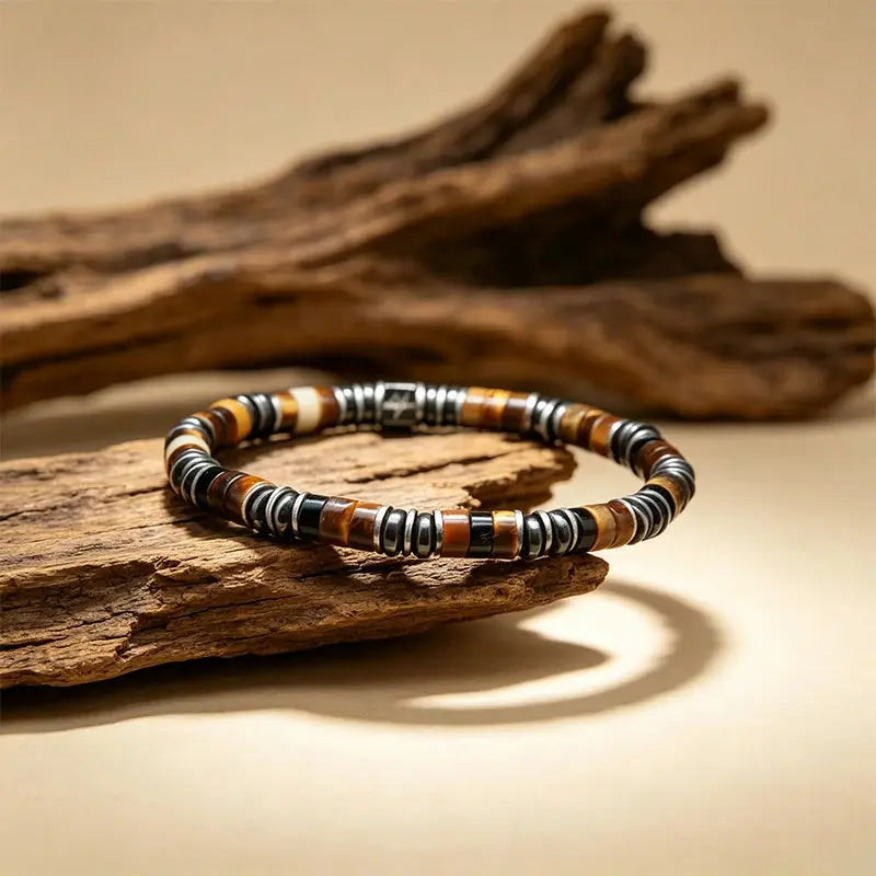 The Molten Sunset - Cylindrical Tiger's Eye & Hematite Bracelet ZANYÉ