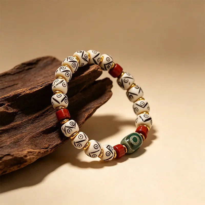 The Ancestral Totem - Handcrafted Bovine Bone & Agate Dzi Bead Bracelet ZANYÉ