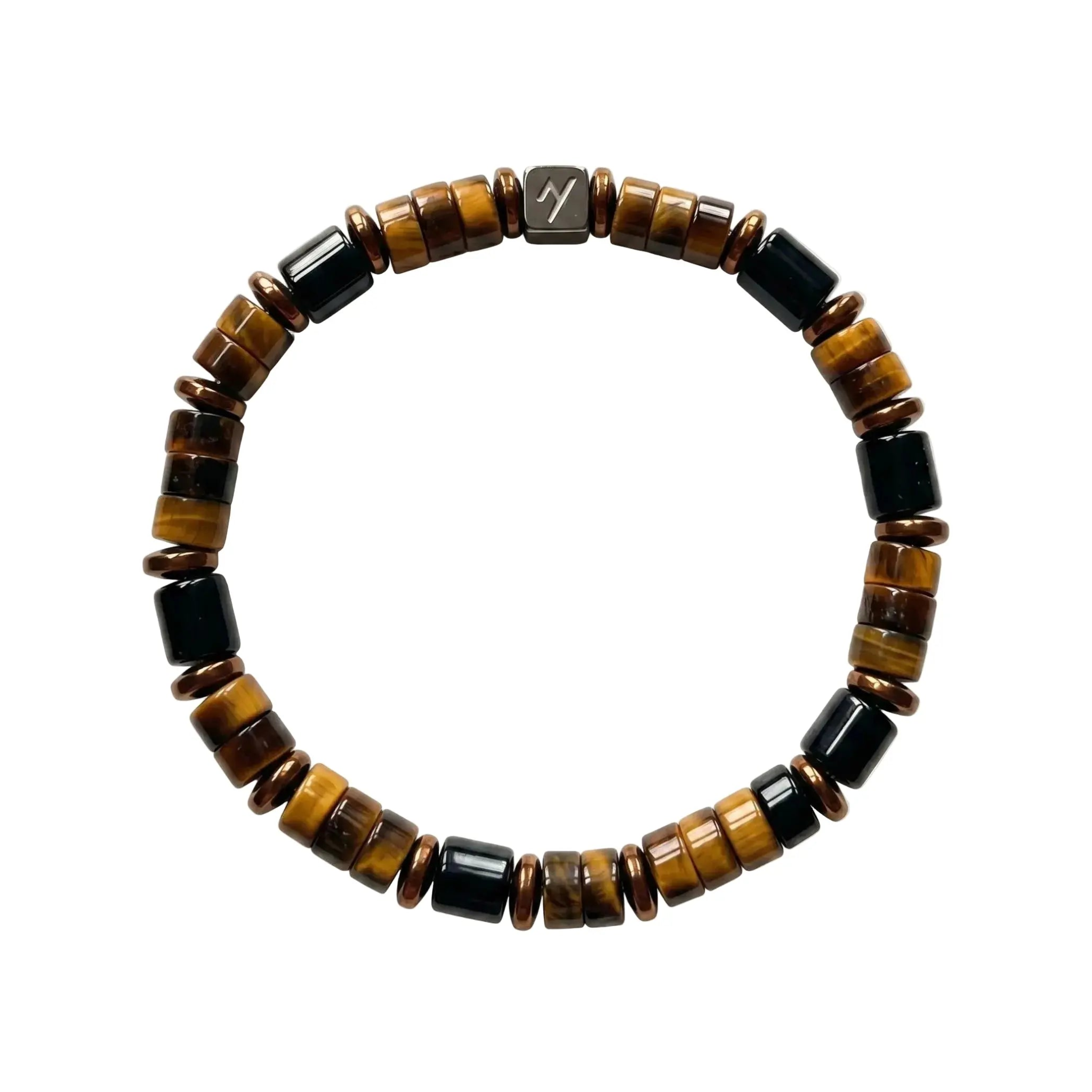 The Northern Desert - Cylindrical Tiger's Eye & Black Agate Bracelet ZANYÉ