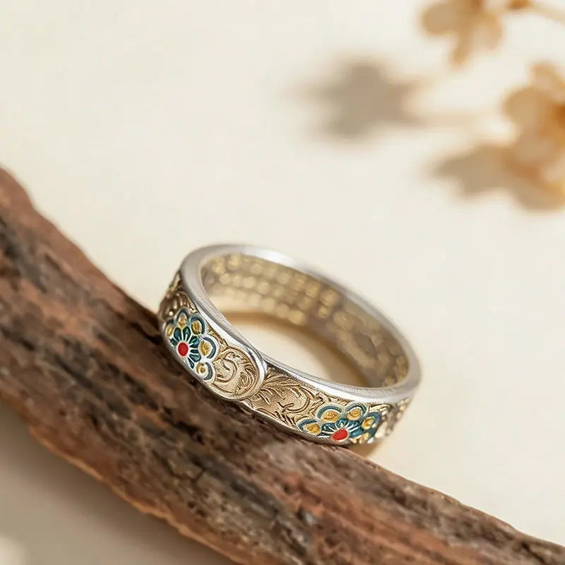 The Baoxiang Flower Cloisonné Silver Ring ZANYÉ