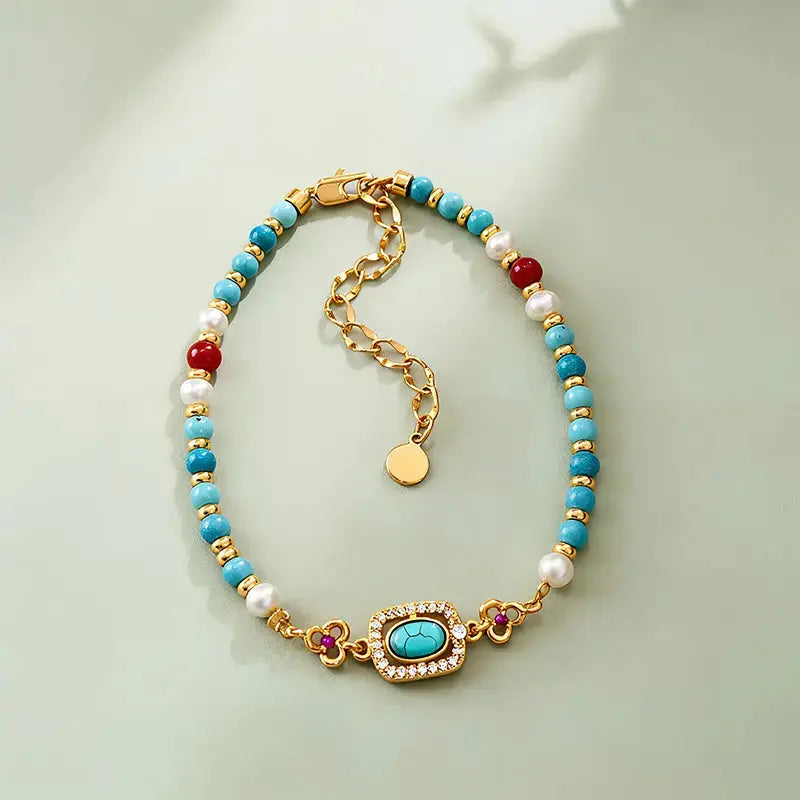 The Azure Talisman - Natural Turquoise & Crystal Pearl Bracelet ZANYÉ