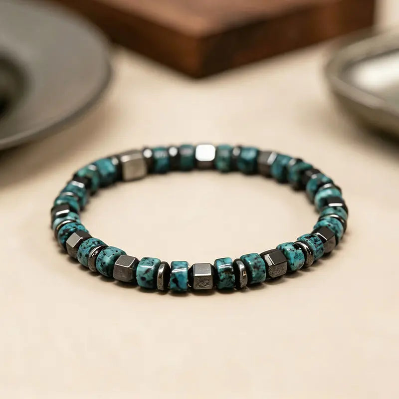 The Midnight Forest - African Pine Stone & Hematite Men's Bracelet ZANYÉ